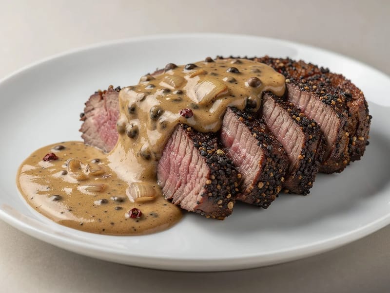 Steak au Poivre (stek smażony na patelni z sosem pieprzowym) Steak au Poivre (stek smażony na patelni z sosem pieprzowym)