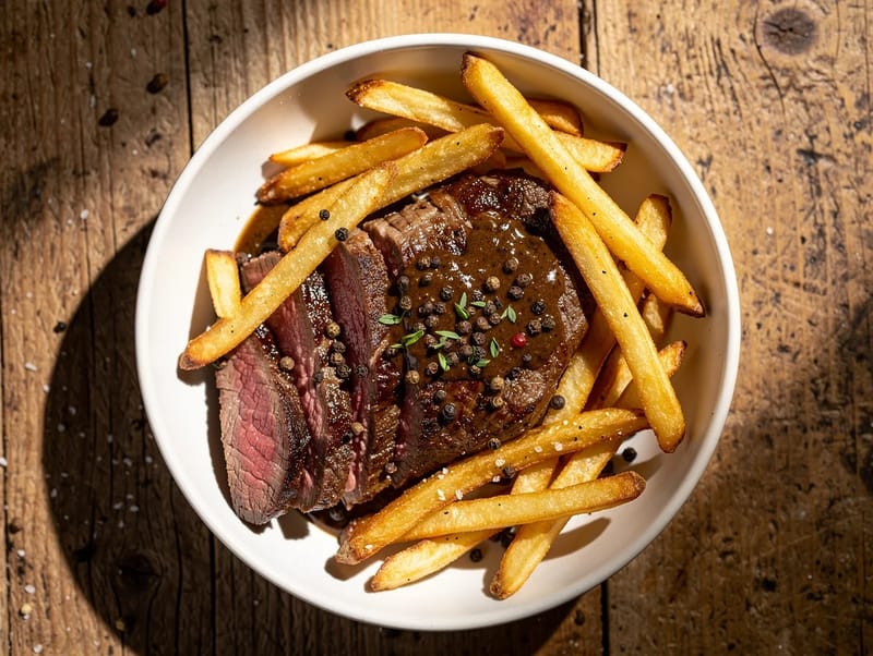 Steak au Poivre with Pommes Frites Steak au Poivre with Pommes Frites