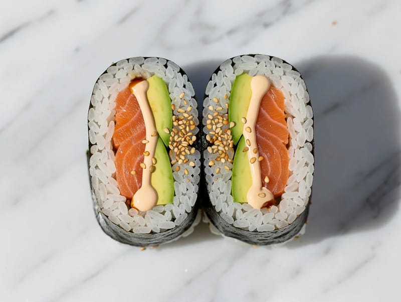 Sushi Burrito with Salmon, Avocado and Cucumber Sushi Burrito with Salmon, Avocado and Cucumber