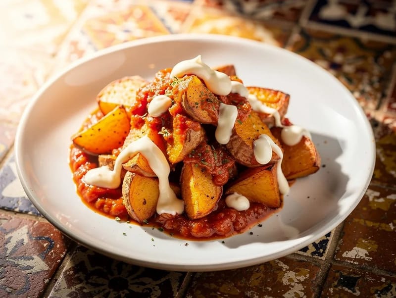 Sweet Potato Bravas with Smoky Tomato Bravas Sauce Sweet Potato Bravas with Smoky Tomato Bravas Sauce