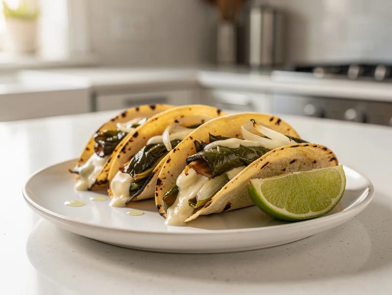 Tacos de Rajas con Crema (poblano paprikás taco) Tacos de Rajas con Crema (poblano paprikás taco)