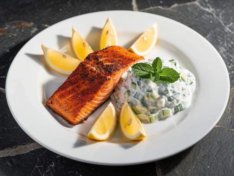 Tandoori Salmon with Cucumber Raita Tandoori Salmon with Cucumber Raita