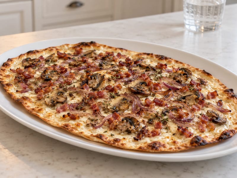 Tarte Flambée (elzászi lepény gombával és lardonnal) Tarte Flambée (elzászi lepény gombával és lardonnal)