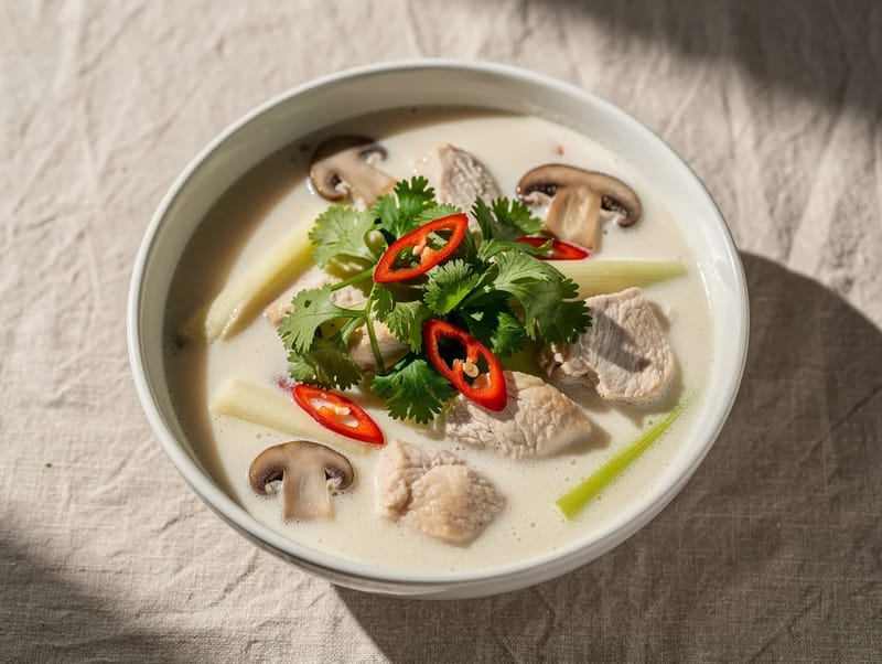 Tom Kha Gai (supă thailandeză de pui cu cocos și galangal) Tom Kha Gai (supă thailandeză de pui cu cocos și galangal)