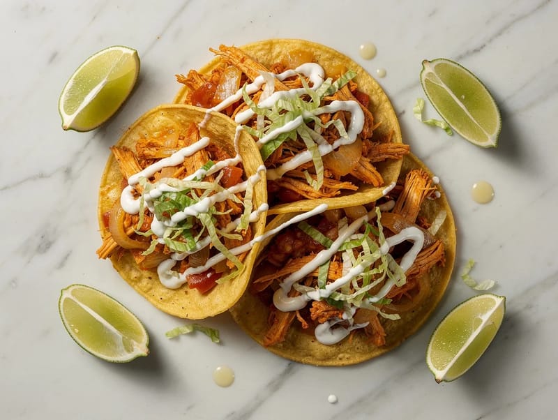 Tostadas de Tinga con Crema (tostadas di pollo tinga) Tostadas de Tinga con Crema (tostadas di pollo tinga)