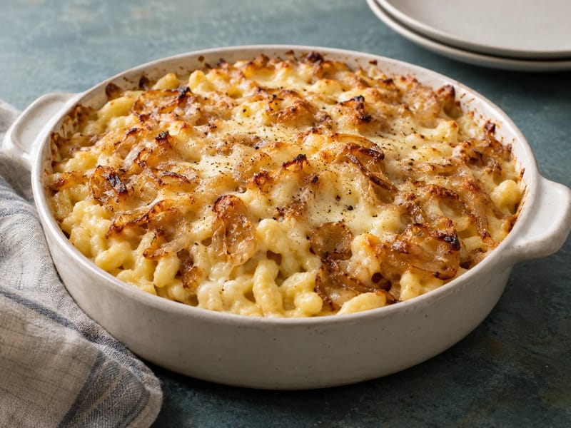 Käsespätzle (német sajtos spätzle karamellizált hagymával) Käsespätzle (német sajtos spätzle karamellizált hagymával)