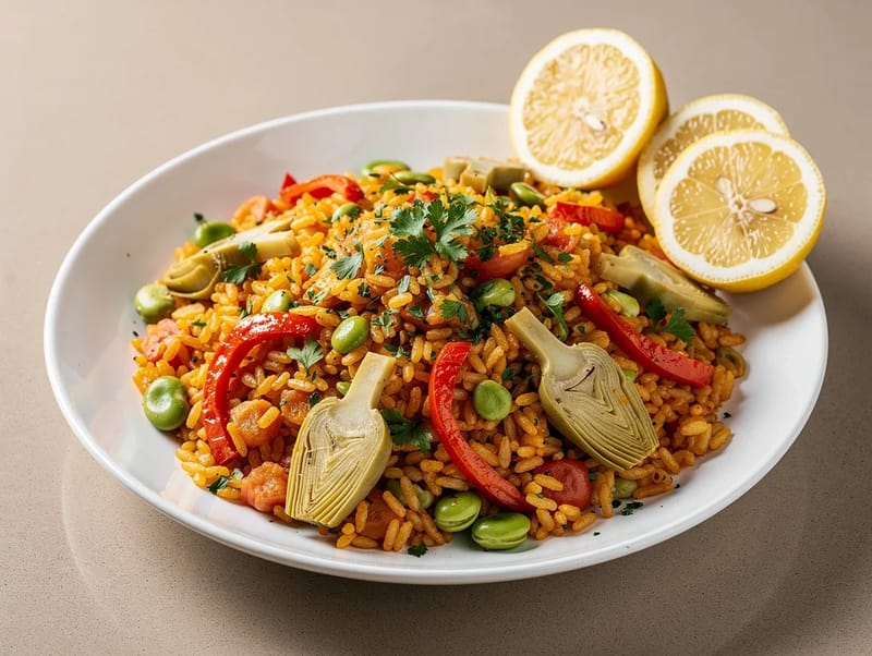 Vegetarian Paella with Artichokes and Broad Beans Vegetarian Paella with Artichokes and Broad Beans