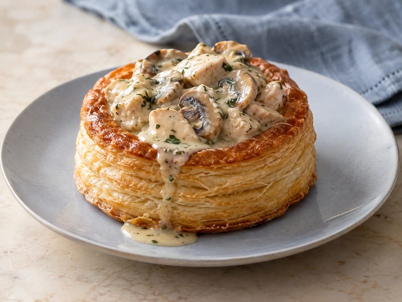 Vol-au-vent belge (feuilleté poulet et champignons) Vol-au-vent belge (feuilleté poulet et champignons)