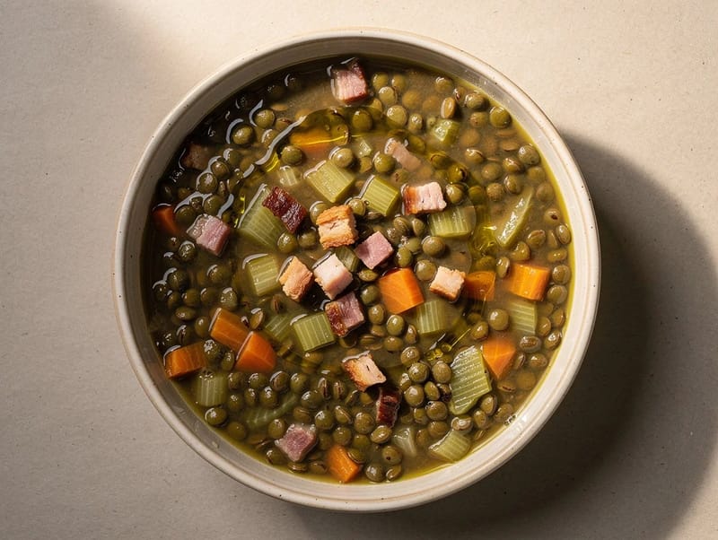 Zuppa di Lenticchie con Pancetta (italiensk linsesuppe med pancetta) Zuppa di Lenticchie con Pancetta (italiensk linsesuppe med pancetta)